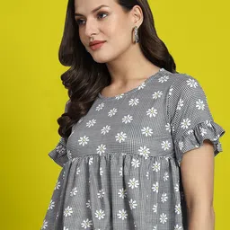 Dream Beauty Fashion Floral Printed Gathered Detailed A-Line Top image 3