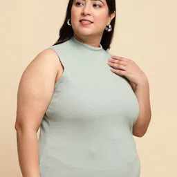 UnaOne Self Design High Neck Plus Size Cotton Fitted Top image 3