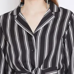 Zastraa Vertical Stripes Shirt Collar Cuffed Sleeves Top image 2