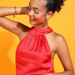 fuchsia PRETTY LOVING THING High Neck Sleeveless Satin Regular Top image 2