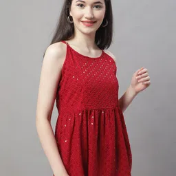 JAINISH Embellished Embroidered Shoulder Straps Peplum Top image 3