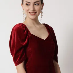 Trend Arrest Square Neck Puffed Sleeves Velvet Top image 3