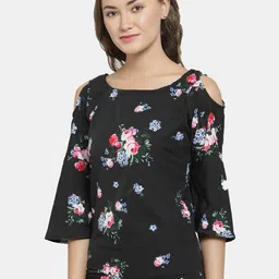 Enchanted Drapes Black Floral Print Crepe Top image 4