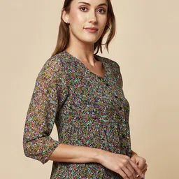 RAASSIO Floral Printed Georgette Shirt Style Top image 3