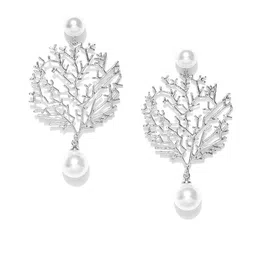 Carlton London Silver-Toned & White Rhodium-Plated Contemporary Drop Earrings image 3