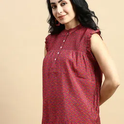 De Moza Geometric Print Mandarin Collar Flutter Sleeve Crepe Top image 4