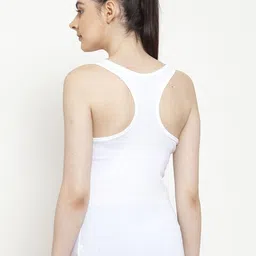 Friskers Women Pack Of 2 White & Turquoise Blue Solid Premium Cotton Tank Tops image 4