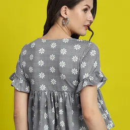 Dream Beauty Fashion Floral Printed Gathered Detailed A-Line Top image 4