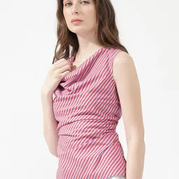 RAREISM Striped Cowl Neck Sleeveless Cotton Top image 4
