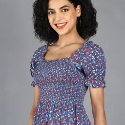 DEBONATELLA Floral Printed Smocked Peplum Crop Top image 4