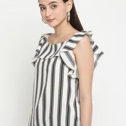 Be Indi White & Black Striped Crepe Top image 4