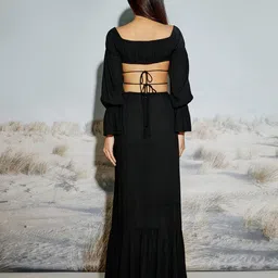 THE CLOTHING FACTORY Sweetheart Neck Puff Sleeves Noodle Straps Crossover Tie-up Crop Top image 3