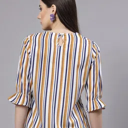 Style Quotient Mustard Yellow Vertical Striped Bell Sleeve Regular Top image 3