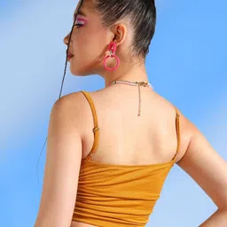 Veni Vidi Vici Mustard Yellow Shoulder Straps Gathered Ruched Fitted Crop Top image 4