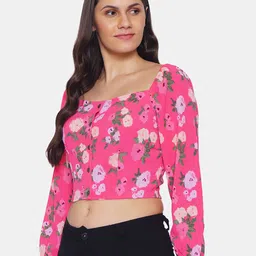 IX IMPRESSION Pink Floral Regular Crop Top image 4