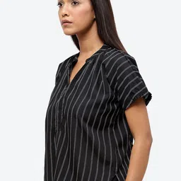 Baawri Striped Mandarin Collar Short Sleeves Regular Top image 4