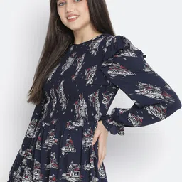 Oxolloxo Navy Blue Floral Print Crepe Top image 4