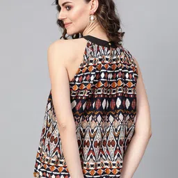 Pannkh Multicoloured Geometric Print Halter Neck Crepe Top image 2