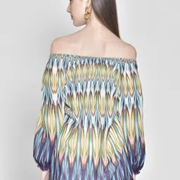 250 DESIGNS WomenBlue Print Off-Shoulder Georgette Bardot Top image 4