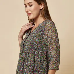 RAASSIO Floral Printed Georgette Shirt Style Top image 4