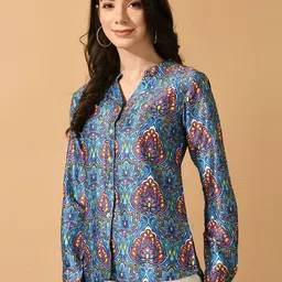 Sangria Ethnic Motifs Printed Satin Shirt Style Top image 4