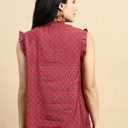 De Moza Geometric Print Mandarin Collar Flutter Sleeve Crepe Top image 5