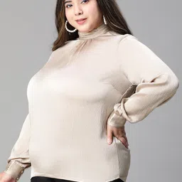 Oxolloxo Plus Size High Neck Pleated Top image 4