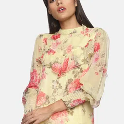 ISU Yellow & Pink Floral Print Chiffon Top image 2