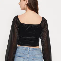LE BOURGEOIS Women Black Solid Square Regular Crop Top image 3