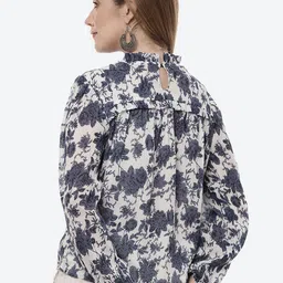 Rangriti Navy Blue & White Floral Print Top image 3