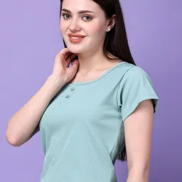 Bitterlime Self Design Round Neck Short Sleeves Top image 5