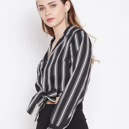 Zastraa Vertical Stripes Shirt Collar Cuffed Sleeves Top image 5