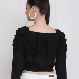 BUY NEW TREND Black Ruffles Blouson Crop Top image 5