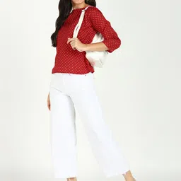 VAHSON Polka Dot Printed Boat Neck Top image 3