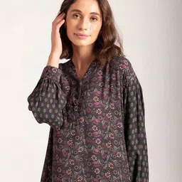 B.Copenhagen Brown Floral Print Longline Top image 5