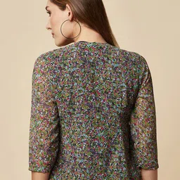RAASSIO Floral Printed Georgette Shirt Style Top image 5