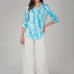 Vastraa Fusion Tie & Dye Printed Shirt Collar Roll Up Sleeves Regular Top image 5