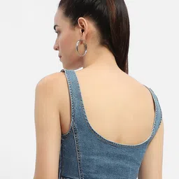 Madame Sleeveless Square Neck Cotton Fitted Crop Top image 5