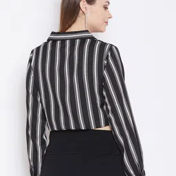 Zastraa Vertical Stripes Shirt Collar Cuffed Sleeves Top image 4