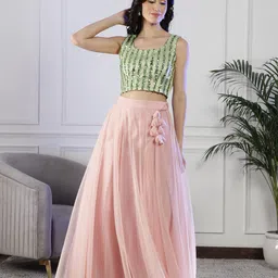 NEUDIS Round Neck Embellished Sequinned Crop Top image 5