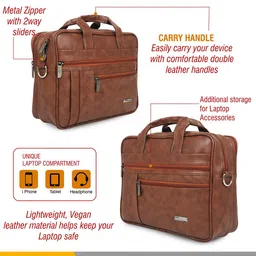 ZIPLINE Unisex Tan Textured Laptop Bag image 4