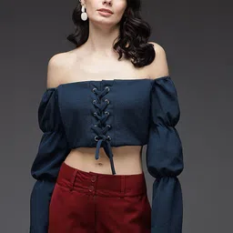 TANDUL Off-Shoulder Puff Sleeve Tube Crop Top-image-83