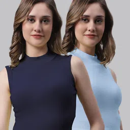 FBAR Pack Of 2 High Neck Cotton Fitted Tops-image-8