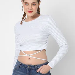 VASTRADO Long Sleeves Waist Tie Ups Cotton Crop Fitted Top-picture-11