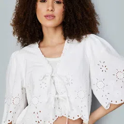 max Women Floral Puff Sleeve Pure Cotton Crop Top-image-57