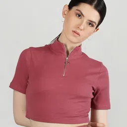 CHKOKKO Mock Collar Cotton Crop T-shirt image 1