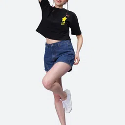 Mad Over Print Graphic Printed Round Neck Drop Shoulder Sleeves Cotton Crop Top-picture-15