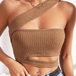LULU & SKY One Shoulder Cut-Out Fitted Crop Top image 1