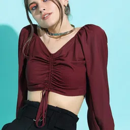 Tokyo Talkies Women Charming Maroon Solid Top-image-95