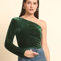 Trend Arrest One Shoulder Velvet Crop Top-image-1